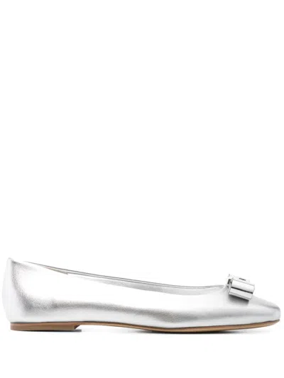 Casadei Leather Ballet Flats In Silver