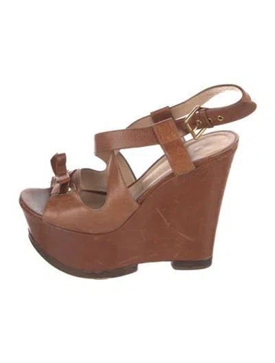 Pre-owned Casadei Leather Bow Accents Slingback Sandals In Brown
