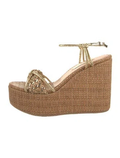 Pre-owned Casadei Leather Braided Accents Espadrilles W/ Tags In Gold