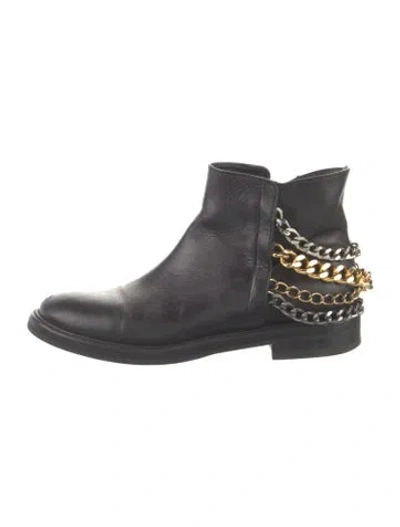 Pre-owned Casadei Leather Chain-link Accents Boots In Black