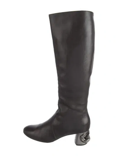 Pre-owned Casadei Leather Chain-link Accents Boots In Black