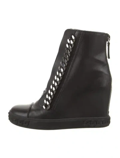 Pre-owned Casadei Leather Chain-link Accents Combat Boots In Black