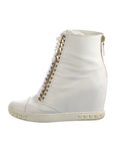 Pre-owned Casadei Leather Chain-link Accents Combat Boots In White