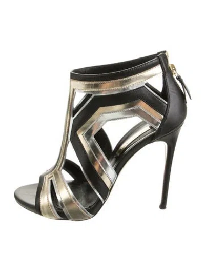 Pre-owned Casadei Leather Colorblock Pattern Sandals In Black/gold