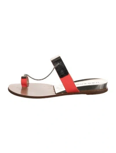 Pre-owned Casadei Leather Colorblock Pattern Slides In Red