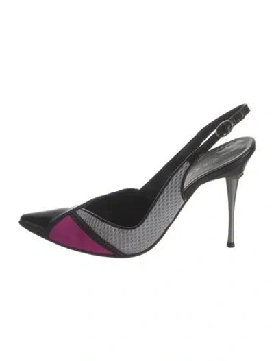 Pre-owned Casadei Leather Colorblock Pattern Slingback Pumps In Silver