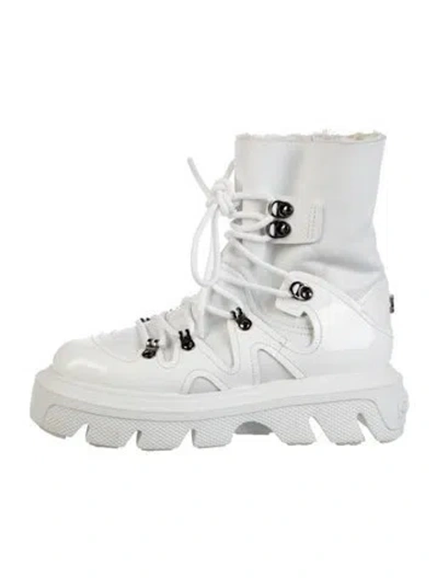 Pre-owned Casadei Leather Combat Boots In White