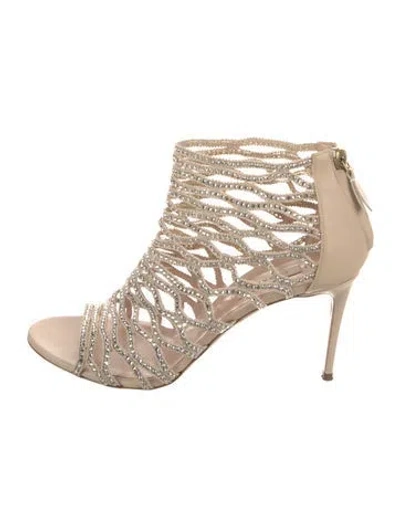 Pre-owned Casadei Leather Crystal Embellishments Gladiator Sandals In Neutral