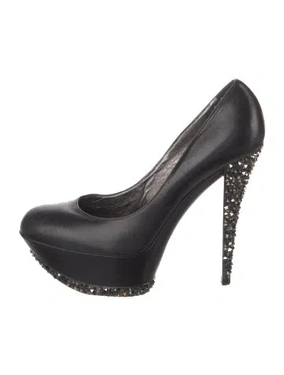 Pre-owned Casadei Leather Crystal Embellishments Pumps In Black