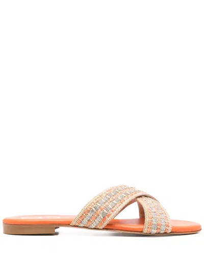 Casadei Leather Flat Sandals In Neutral