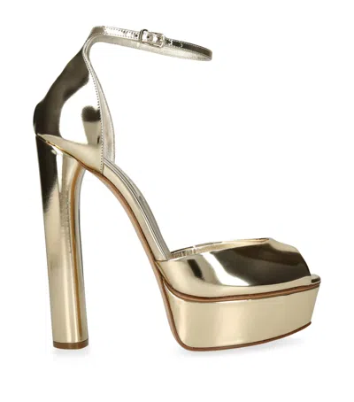 Casadei Leather Flora Platform Heels 140 In Gold