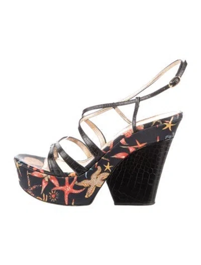 Pre-owned Casadei Leather Floral Print Sandals In Black