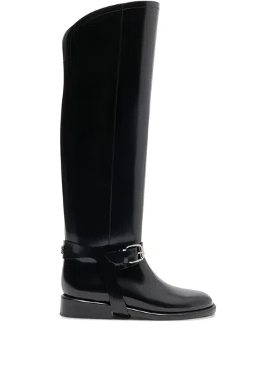 Casadei Leather Knee-high Boots In Black
