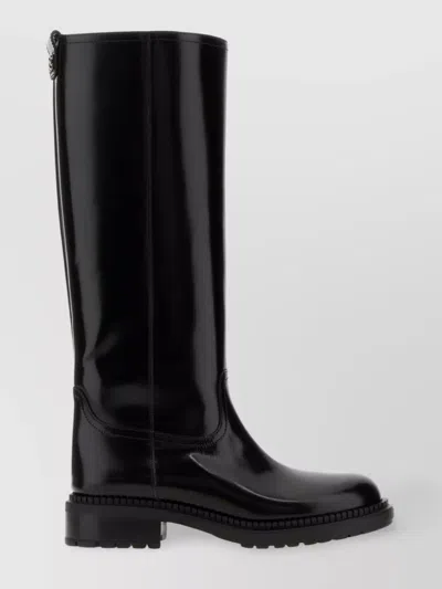 Casadei Leather Knee High Boots With Chunky Sole In Black