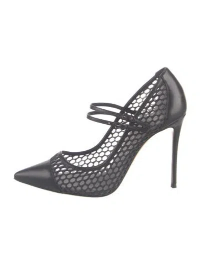 Pre-owned Casadei Leather Lace Pattern Pumps In Gray