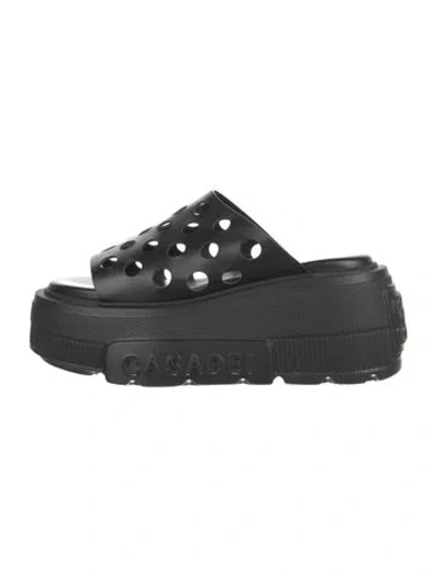Pre-owned Casadei Leather Lasercut Accents Slides In Black