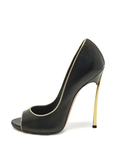 Pre-owned Casadei Leather Peep-toe Pumps In Black