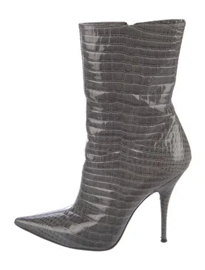 Pre-owned Casadei Leather Sock Boots In Gray