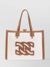 Casadei Leather Trim Tote Bag With Two Handles