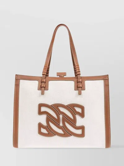 Casadei Leather Trim Tote Bag With Two Handles