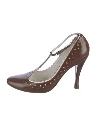 Pre-owned Casadei Leather T-strap Pumps In Brown
