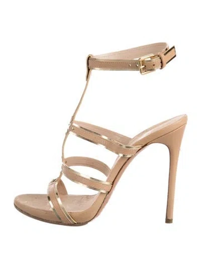 Pre-owned Casadei Leather T-strap Sandals In Neutrals