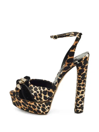 Pre-owned Casadei Leopard-print Ankle-strap Platform Sandals In Black
