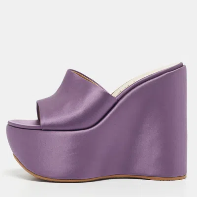 Casadei Light Purple Satin Platform Wedge Sandals