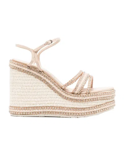 Casadei Limel 100mm Wedge Sandals In Nude
