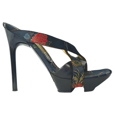 Pre-owned Casadei Limited Edition Geta Platform Patent Leather & Satin Mules C.1990s In Black