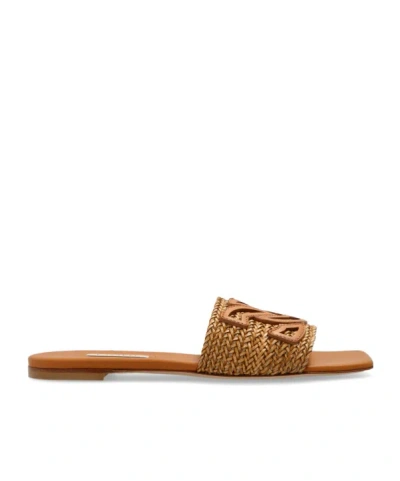 Casadei Logo Debossed Flat Sandals In Brown