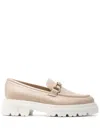 Casadei Logo-engraved Hardware Leather Mocassins In Neutrals