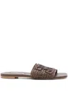 Casadei Brown Slide Sandals With Embossed Logo In Raffia Woman In Brown