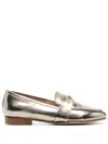 Casadei Logo-plaque Metallic Loafers In Gold