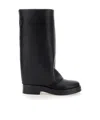 Casadei Layered Detail Leather Boots For Women In Black