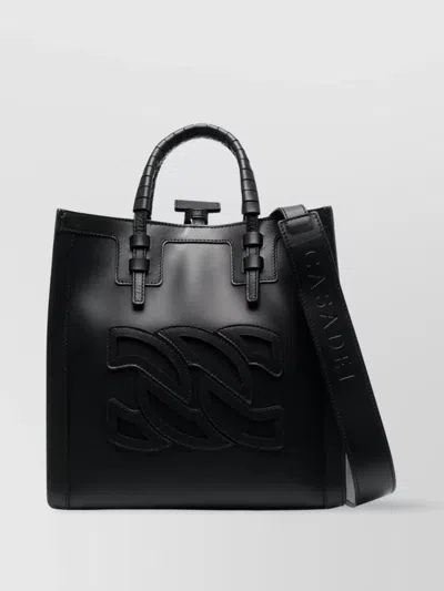 Casadei Love Leather Tote Strap Logo Embellished In Black