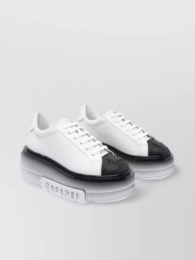 Casadei Low Top Leather Platform Sneakers In White