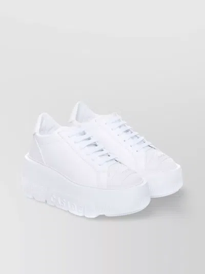 CASADEI LOW TOP LEATHER PLATFORM SNEAKERS