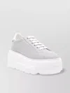 Casadei Low Top Platform Sole Sneakers In Textured Fabric In Gray