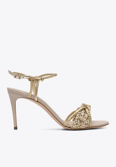 CASADEI MARBELLA 80 INTERWOVEN METALLIC SANDALS