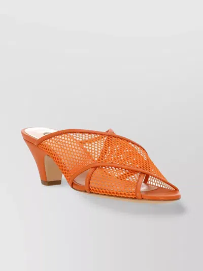 Casadei Mesh Cross Strap Mules In Paprika