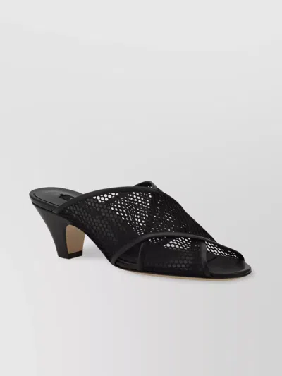 CASADEI MESH CROSSOVER KITTEN HEEL SANDALS
