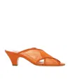 Casadei Mesh Cross Strap Mules In Orange