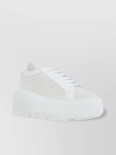 Casadei Mesh Upper Platform Sole Sneakers In White