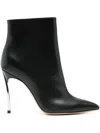 Casadei Blade High Heels Ankle Boots In Black Leather In Black
