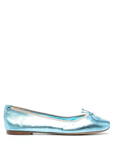 Casadei Metallic Leather Ballerina Shoes In Blue