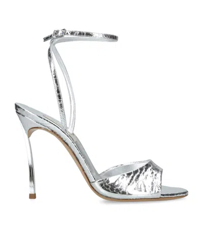 Casadei Metallic Leather Blade Heeled Sandals 100 In Silver