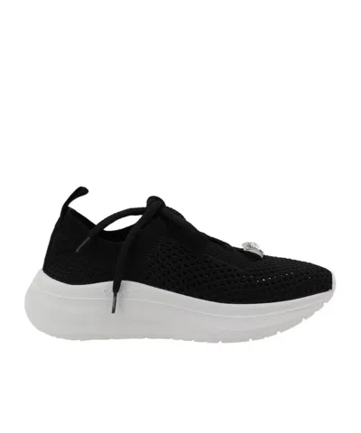 Casadei Mia Knitted Lace-up Sneakers In Black
