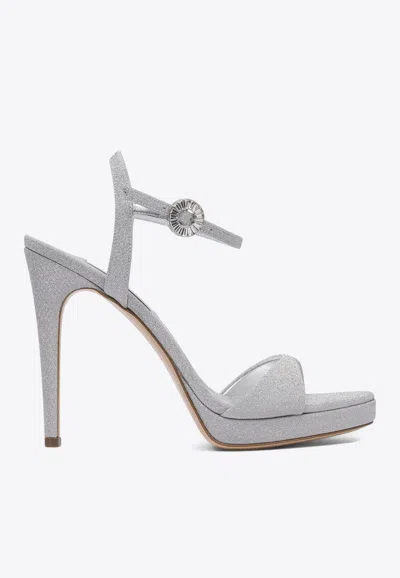 Casadei Michelle 100 Glittered Sandals In Silver