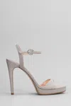 Casadei 'michelle' Grey Heeled Sandals With Clamp Detail On The Strap In Pink